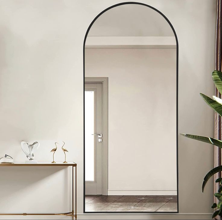 Black Arched Floor Mirror for Bathroom/Bedroom/Living Room Floor Mirror - Arched Black Frame - Arhaus