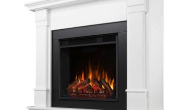 Electric Fireplace Mantel – Modern White – Real Flame